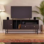 Meuble TV Rochester LeisureMod avec cadre en bois, rangement fermé et pieds en fer noir - Console média, salon, centre de divertissement moderne