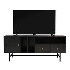 Meuble TV Rochester LeisureMod avec cadre en bois, rangement fermé et pieds en fer noir - Console média, salon, centre de divertissement moderne