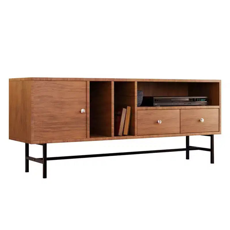 Meuble TV Rochester LeisureMod avec cadre en bois, rangement fermé et pieds en fer noir - Console média, salon, centre de divertissement moderne