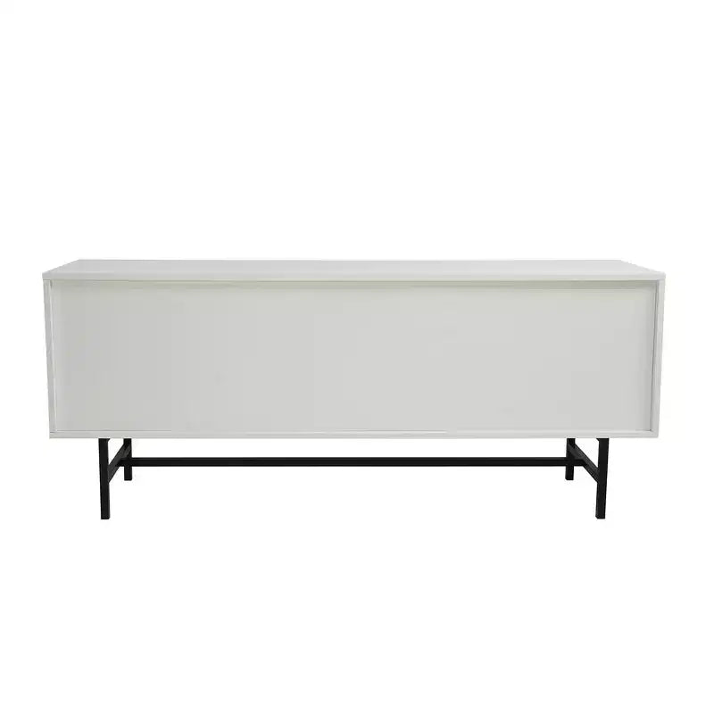 Meuble TV Rochester LeisureMod avec cadre en bois, rangement fermé et pieds en fer noir - Console média, salon, centre de divertissement moderne