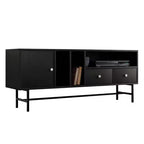 Meuble TV Rochester LeisureMod avec cadre en bois, rangement fermé et pieds en fer noir - Console média, salon, centre de divertissement moderne