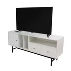 Meuble TV Rochester LeisureMod avec cadre en bois, rangement fermé et pieds en fer noir - Console média, salon, centre de divertissement moderne