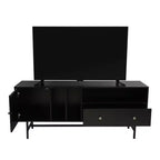 Meuble TV Rochester LeisureMod avec cadre en bois, rangement fermé et pieds en fer noir - Console média, salon, centre de divertissement moderne
