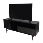 Meuble TV Rochester LeisureMod avec cadre en bois, rangement fermé et pieds en fer noir - Console média, salon, centre de divertissement moderne