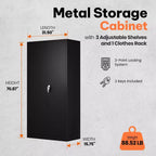 AOBABO Grande Armoire de Rangement Métallique avec 3 Étagères Réglables, Tringle à Vêtements et Portes Verrouillables pour l'Organisation de la Maison