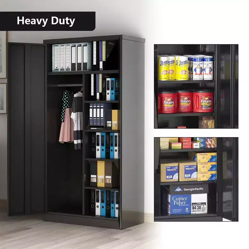 AOBABO Grande Armoire de Rangement Métallique avec 3 Étagères Réglables, Tringle à Vêtements et Portes Verrouillables pour l'Organisation de la Maison