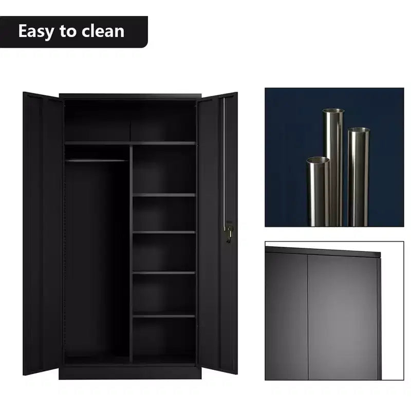 AOBABO Grande Armoire de Rangement Métallique avec 3 Étagères Réglables, Tringle à Vêtements et Portes Verrouillables pour l'Organisation de la Maison