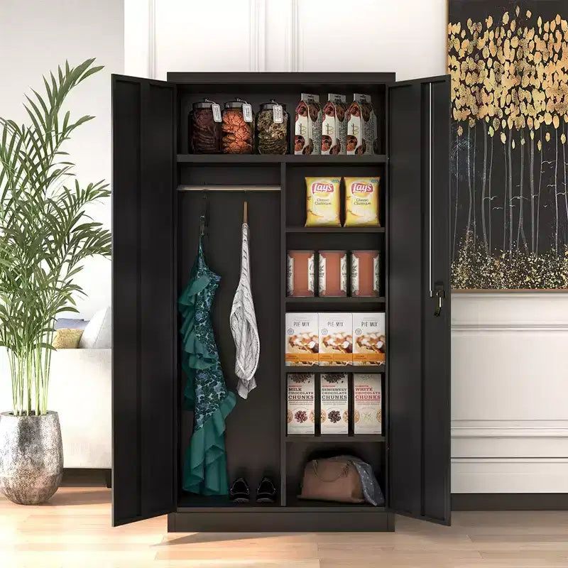 AOBABO Grande Armoire de Rangement Métallique avec 3 Étagères Réglables, Tringle à Vêtements et Portes Verrouillables pour l'Organisation de la Maison