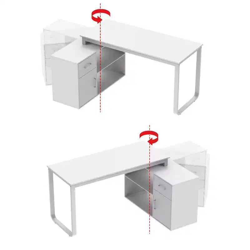 Bureau d'ordinateur d'angle en L rotatif Famapy avec tiroirs de rangement et étagères