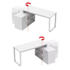 Bureau d'ordinateur d'angle en L rotatif Famapy avec tiroirs de rangement et étagères