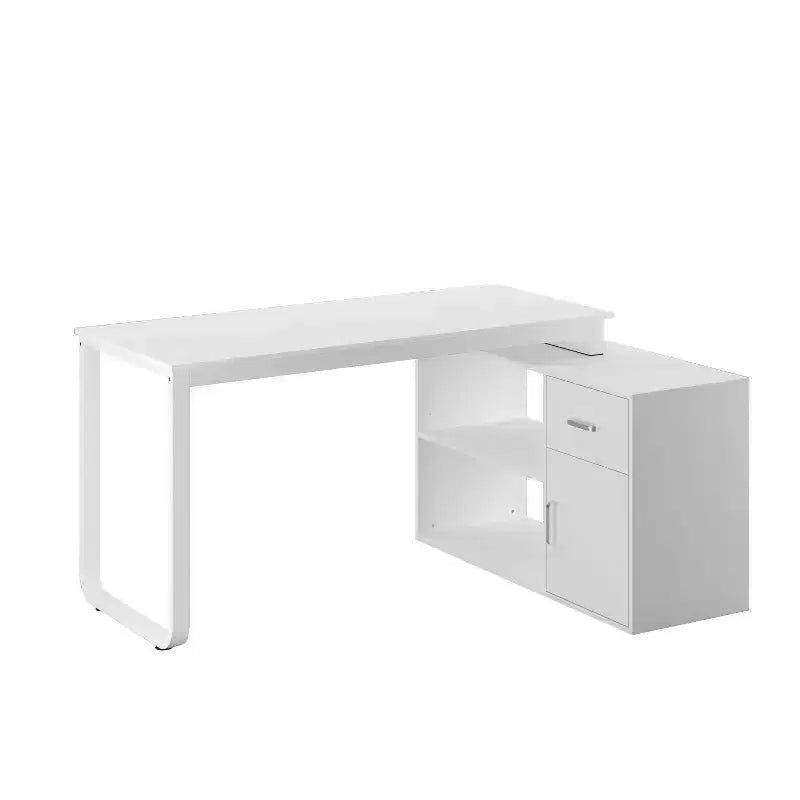 Bureau d'ordinateur d'angle en L rotatif Famapy avec tiroirs de rangement et étagères