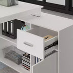 Bureau d'ordinateur d'angle en L rotatif Famapy avec tiroirs de rangement et étagères