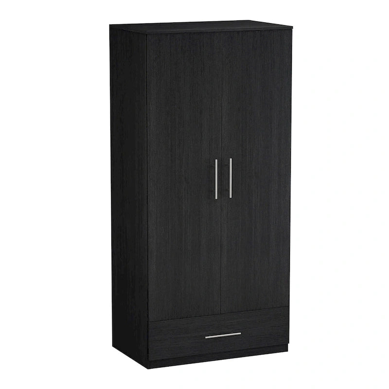 Armoire 2 portes avec tiroir de rangement et tringle à vêtements