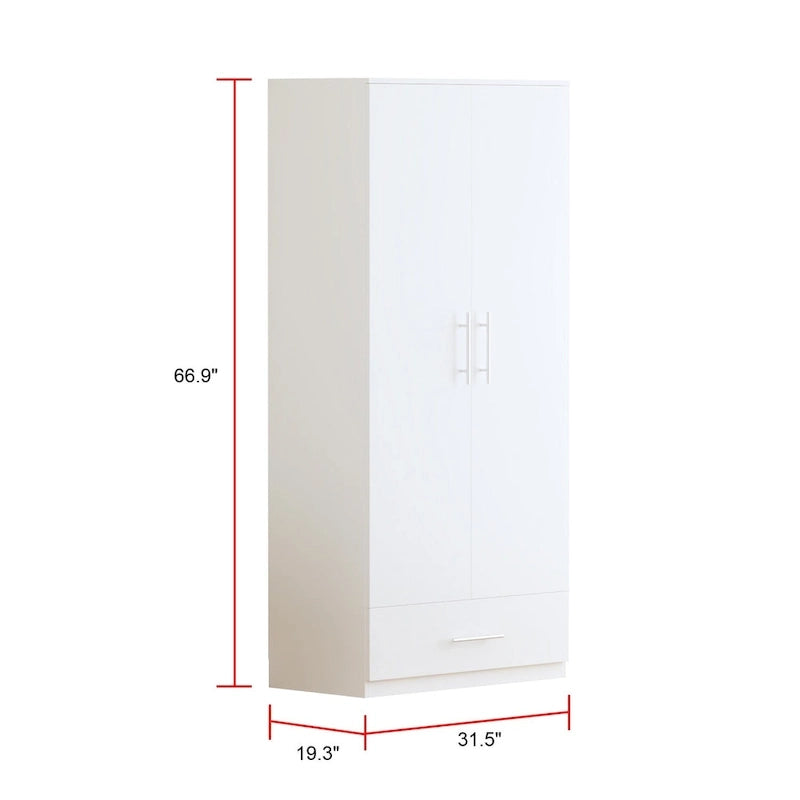 Armoire 2 portes avec tiroir de rangement et tringle à vêtements