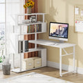 Bureau d'angle en L rotatif marron/noir avec étagère de rangement pour bureau à domicile