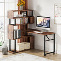Bureau d'angle en L rotatif marron/noir avec étagère de rangement pour bureau à domicile