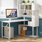 Bureau d'angle en L rotatif marron/noir avec étagère de rangement pour bureau à domicile