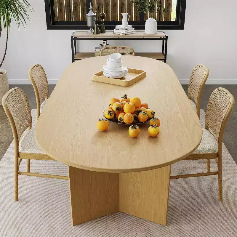 Dovelina 67 Table à manger ovale Table de cuisine moderne en bois Table de salle à manger pour 6 personnes