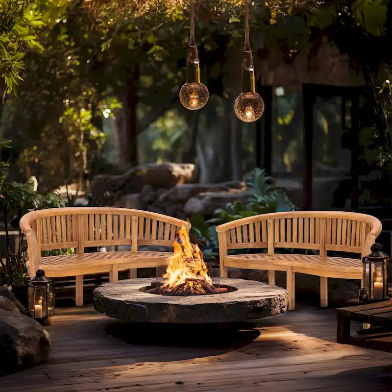 Chic Teak Peanut Outdoor Teak Wood Patio & Garden Double Bench