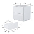 Table de chevet LED blanche moderne, finition brillante, avec 2 tiroirs