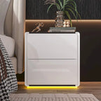 Table de chevet LED blanche moderne, finition brillante, avec 2 tiroirs