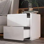 Table de chevet LED blanche moderne, finition brillante, avec 2 tiroirs