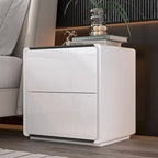 Table de chevet LED blanche moderne, finition brillante, avec 2 tiroirs