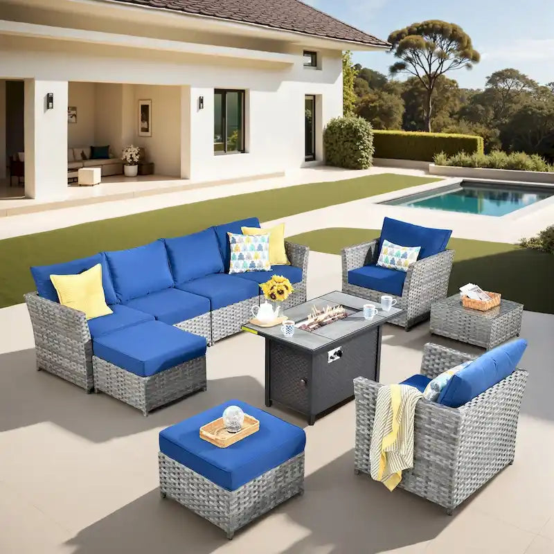 XIZZI 10-piece Patio Furniture Outdoor Sectional Sofa Set with Fire Pit