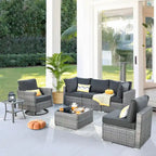 Ensemble de mobilier de jardin XIZZI 7 pièces avec fauteuil à bascule pivotant