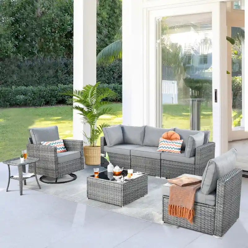 XIZZI 7-piece Patio Furniture Outdoor Sectional Set with Swivel Rocker