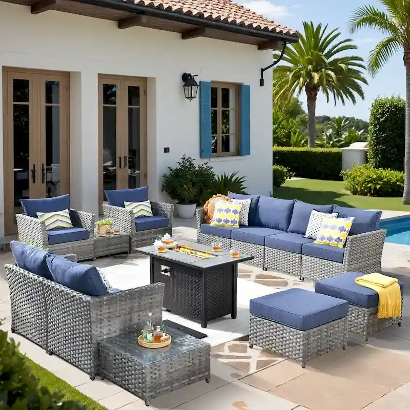 XIZZI 13-piece Outdoor Patio Wicker Furniture Set with Fire Table