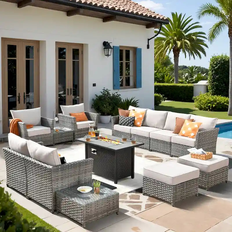 XIZZI 13-piece Outdoor Patio Wicker Furniture Set with Fire Table