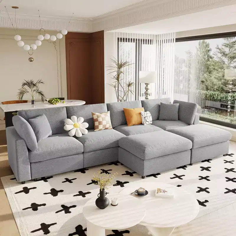 Canapé d'angle modulable 128,2W, ensemble canapé convertible en U avec poufs amovibles 4S - ModernLuxe