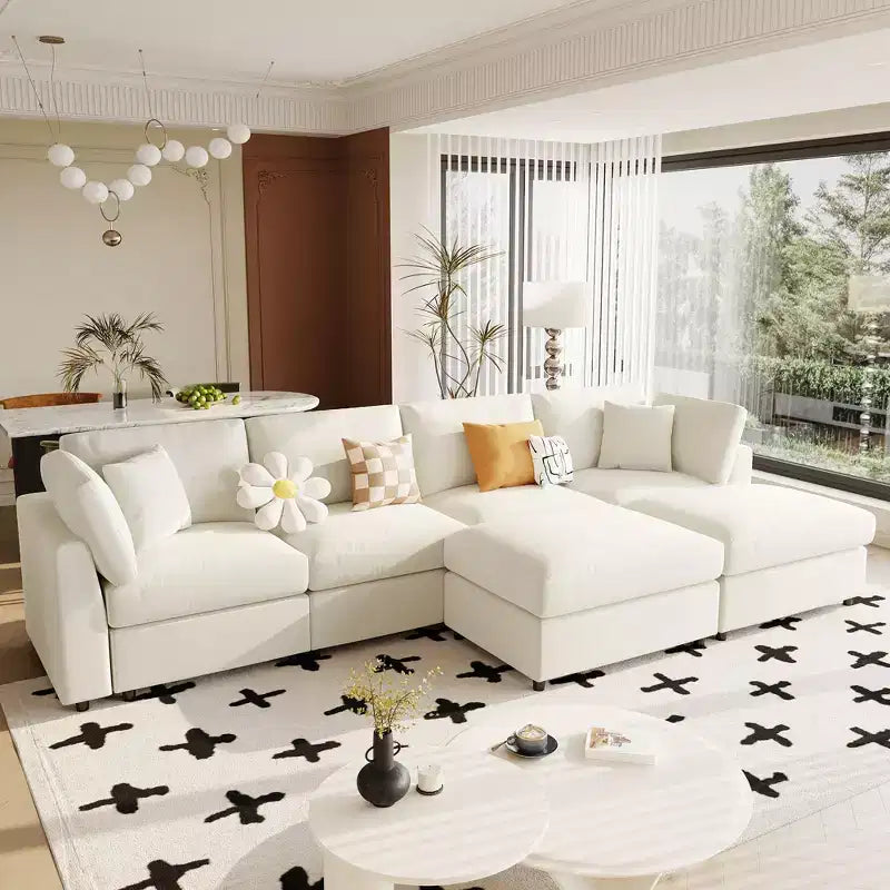 Canapé d'angle modulable 128,2W, ensemble canapé convertible en U avec poufs amovibles 4S - ModernLuxe