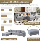 Canapé d'angle modulable 128,2W, ensemble canapé convertible en U avec poufs amovibles 4S - ModernLuxe