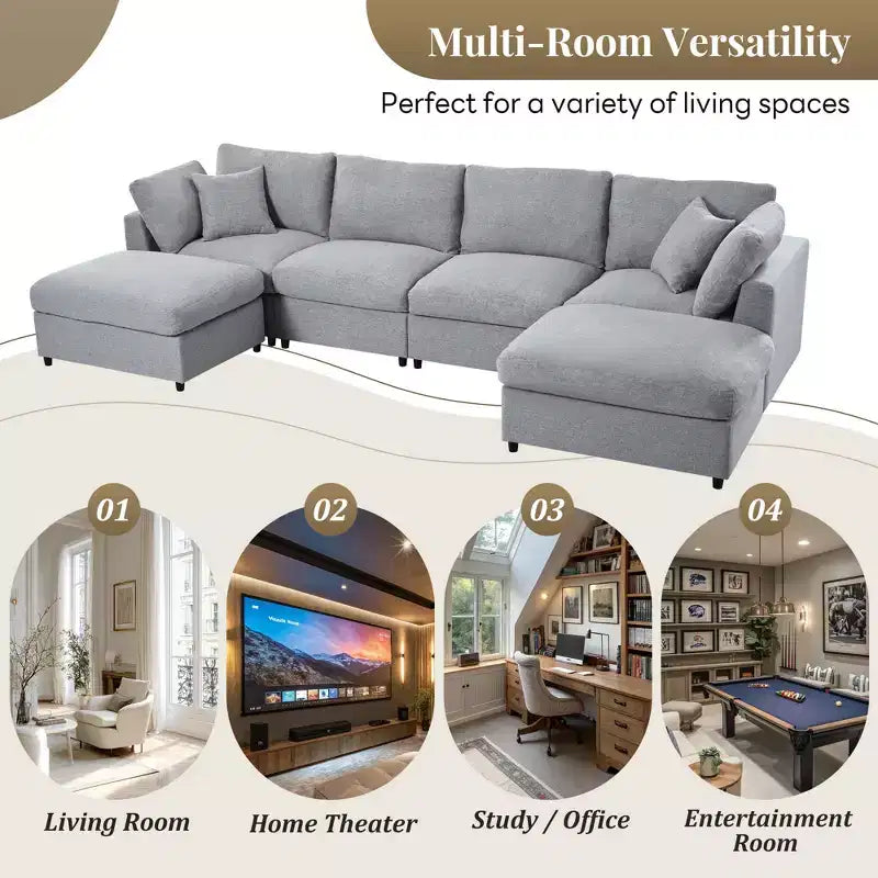 Canapé d'angle modulable 128,2W, ensemble canapé convertible en U avec poufs amovibles 4S - ModernLuxe
