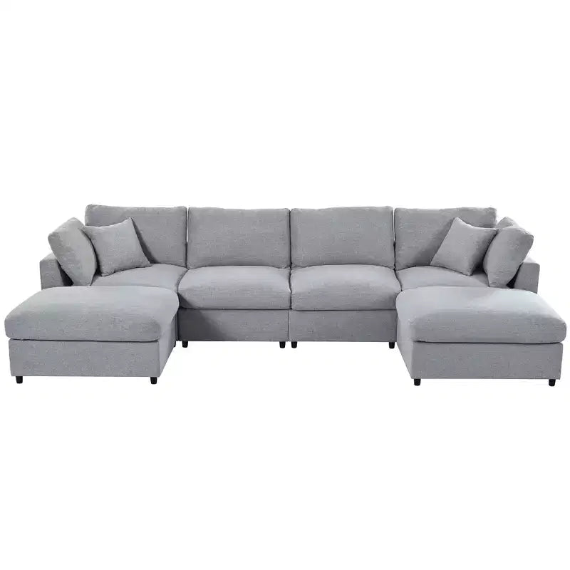 Canapé d'angle modulable 128,2W, ensemble canapé convertible en U avec poufs amovibles 4S - ModernLuxe