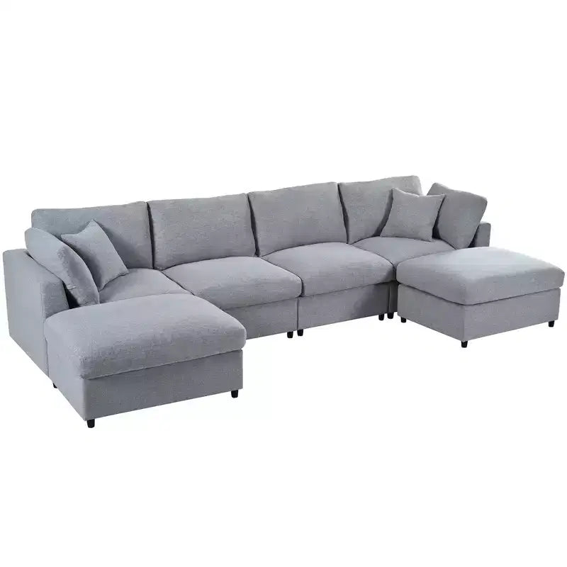 Canapé d'angle modulable 128,2W, ensemble canapé convertible en U avec poufs amovibles 4S - ModernLuxe