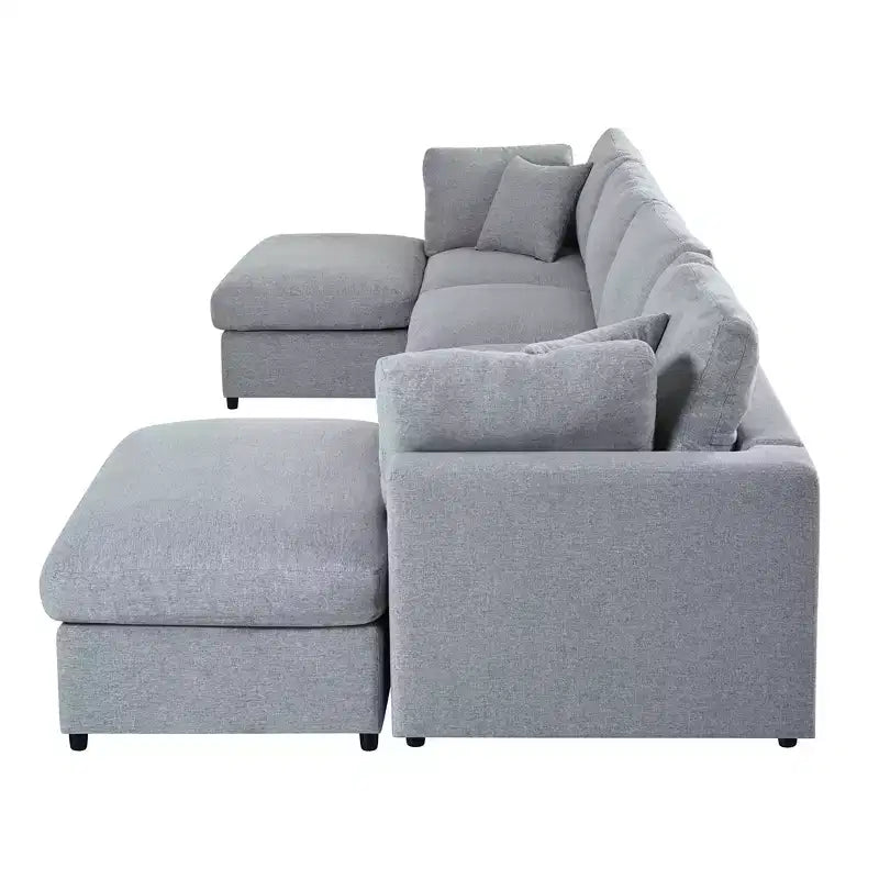 Canapé d'angle modulable 128,2W, ensemble canapé convertible en U avec poufs amovibles 4S - ModernLuxe