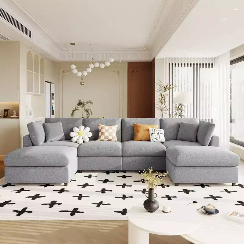 Canapé d'angle modulable 128,2W, ensemble canapé convertible en U avec poufs amovibles 4S - ModernLuxe