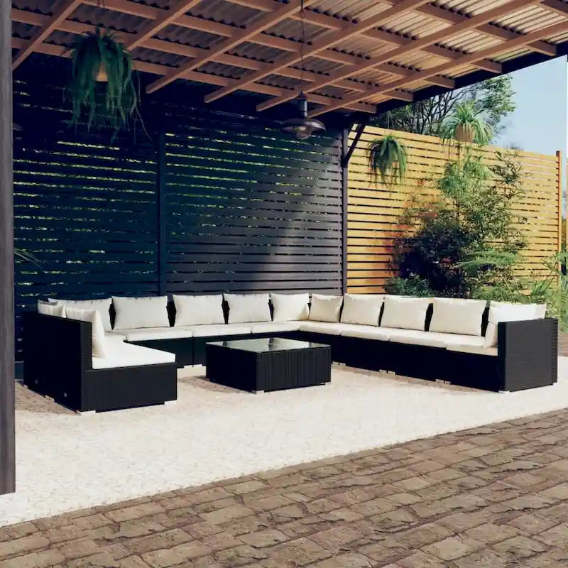vidaXL Patio Lounge Set Outdoor Sectional Sofa Set Table Garden Poly Rattan - 27.6 x 27.6 x 23.8