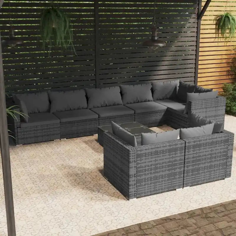 vidaXL Patio Lounge Set Outdoor Sectional Sofa Set Table Garden Poly Rattan - 27.6 x 27.6 x 23.8