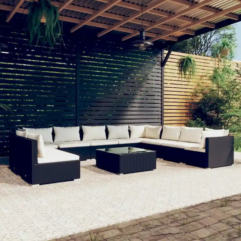vidaXL Patio Lounge Set Outdoor Sectional Sofa Set Table Garden Poly Rattan - 27.6 x 27.6 x 23.8