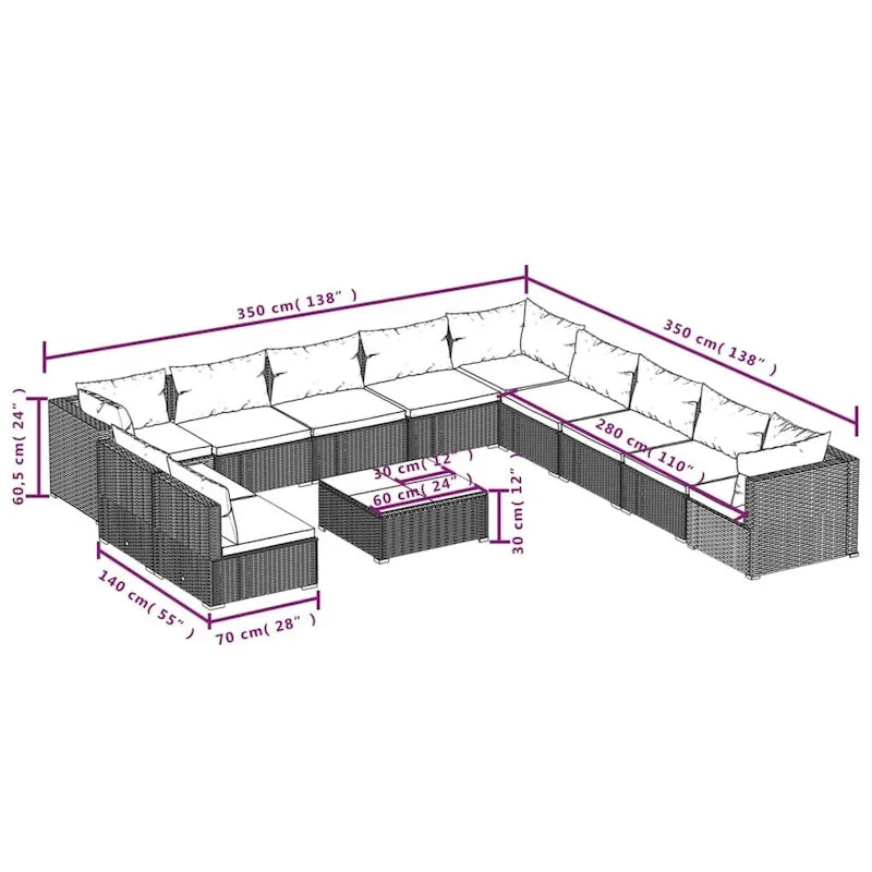 vidaXL Salon de jardin modulaire d'extérieur en résine tressée - 70 x 70 x 60,5 cm