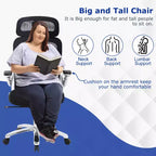 FDW Fauteuil de bureau grand et robuste, chaise de bureau et canapé avec support lombaire, accoudoirs relevables, appuie-tête, chaise ergonomique en maille à dossier haut, Noir