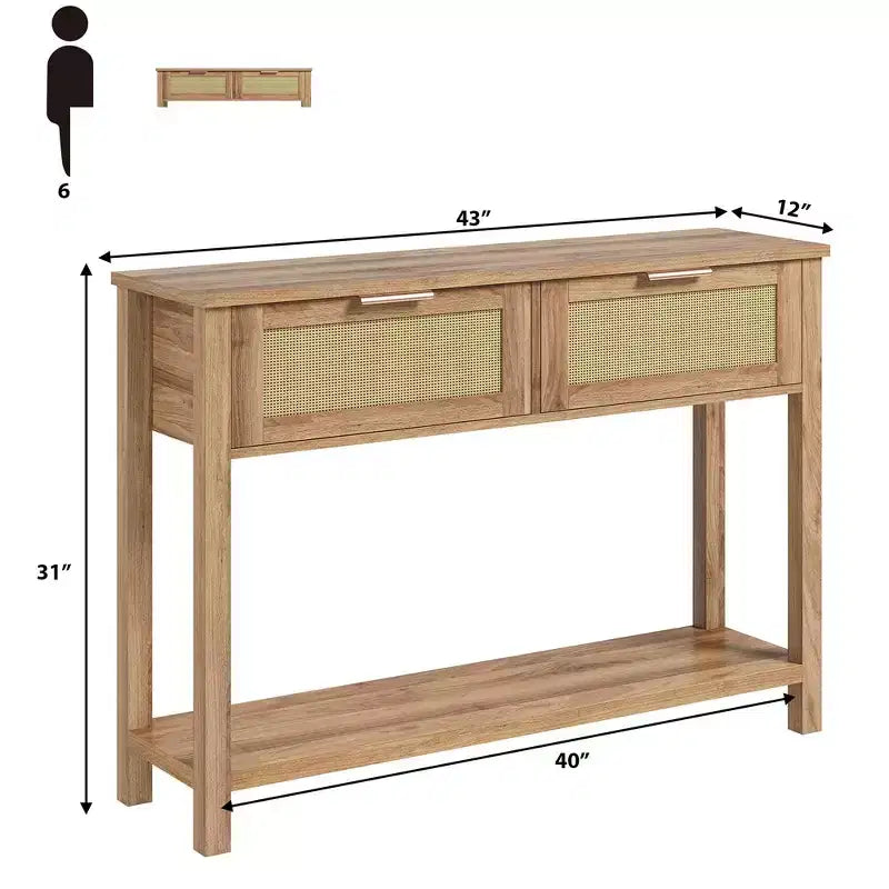 Table d'entrée avec 2 tiroirs, console pour entrée, table de canapé en bois avec rangement, console bohème pour salon, table de hall d'entrée