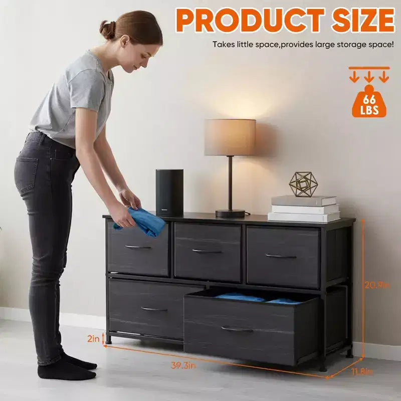 JIONJOY Commode 5 Tiroirs en Tissu Meuble de Rangement Table d'appoint avec Cadre Métallique