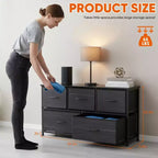JIONJOY Commode 5 Tiroirs en Tissu Meuble de Rangement Table d'appoint avec Cadre Métallique