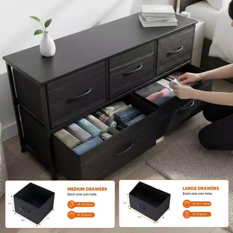 JIONJOY Commode 5 Tiroirs en Tissu Meuble de Rangement Table d'appoint avec Cadre Métallique