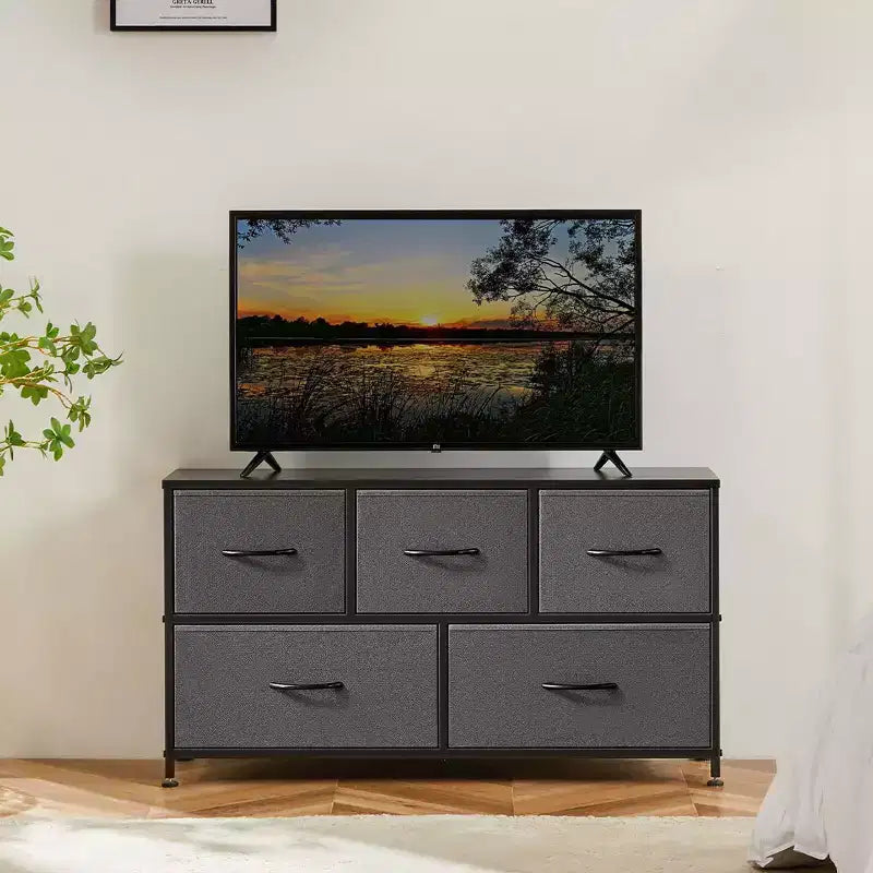 JIONJOY Commode 5 Tiroirs en Tissu Meuble de Rangement Table d'appoint avec Cadre Métallique